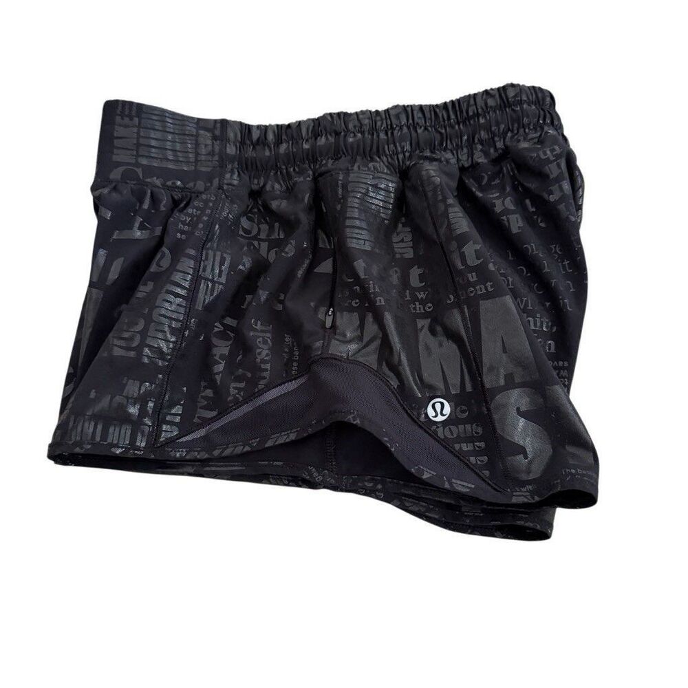 LULULEMON  20th MANIFESTO Hotty Hot II Black Foil Shorts Size 6 Small - Picture 3 of 8
